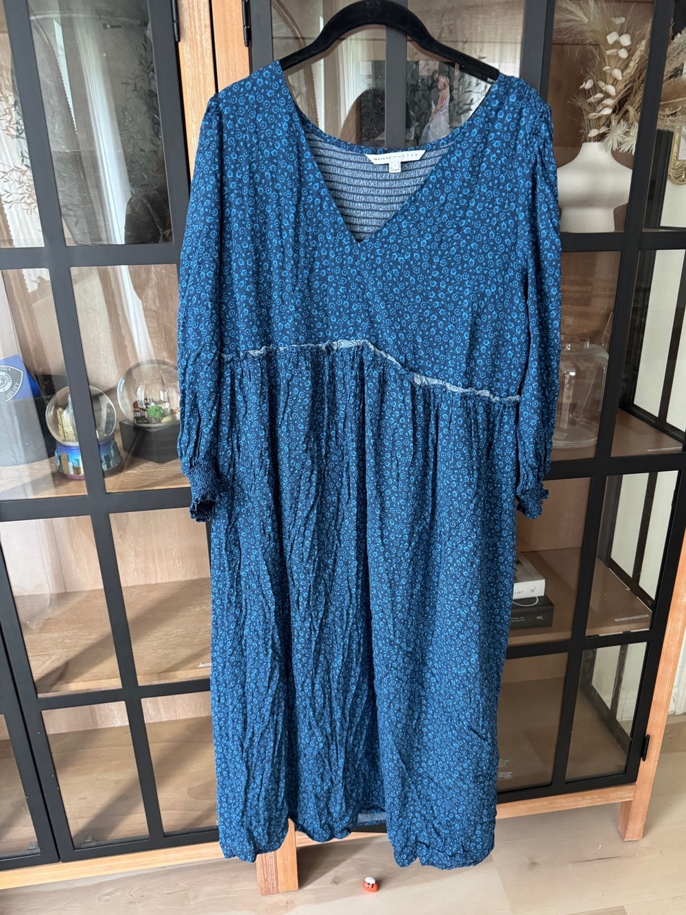 The Nines by HATCH Maternity Midi Dress Floral royal navy ditsy smock ruffle